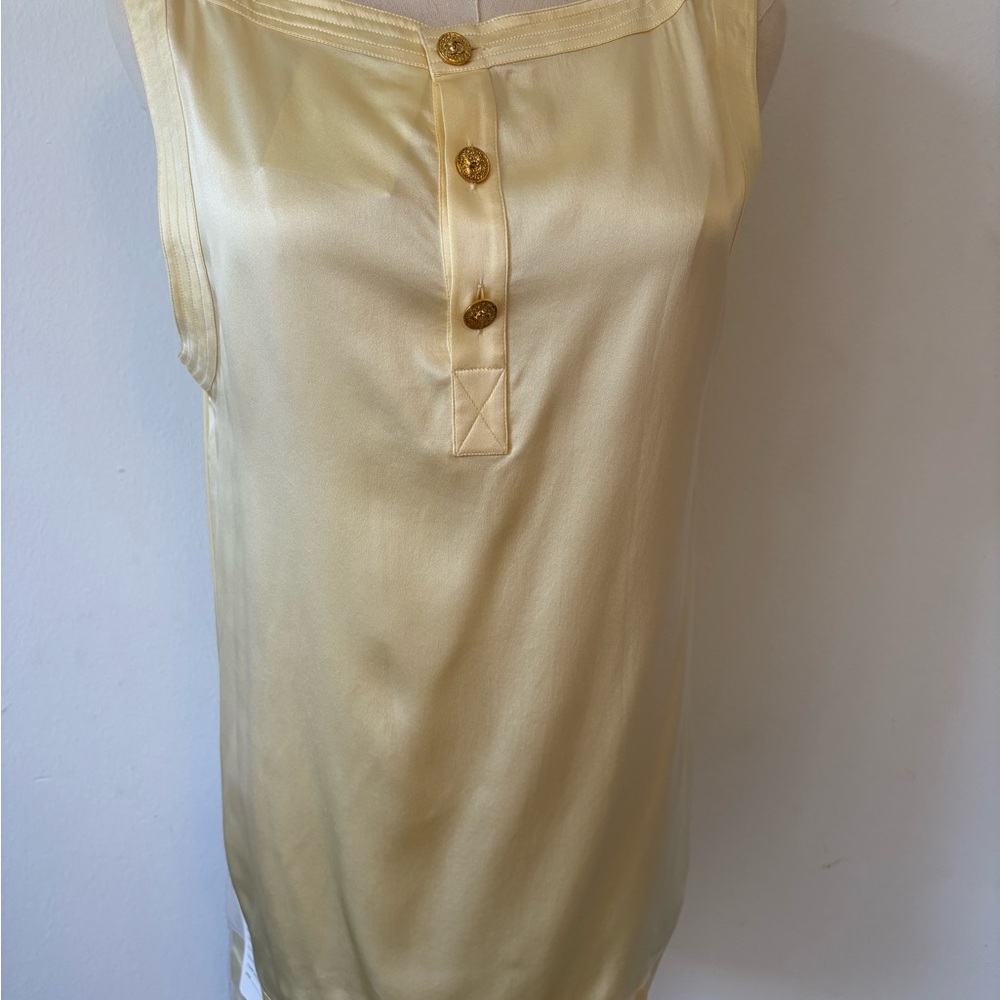 Vintage CHANEl Silk Ivory Tank top with Gold CC Accent buttons